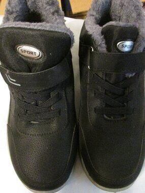 Sport Women's Black Faux Leather Winter Ankle Boots Size 7.5 (38)